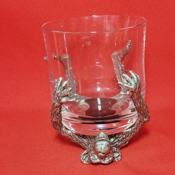 Vintage Frankli Wild Pewter Monkey Base Clear Tumbler Whiskey Glass - Picture 4 of 14
